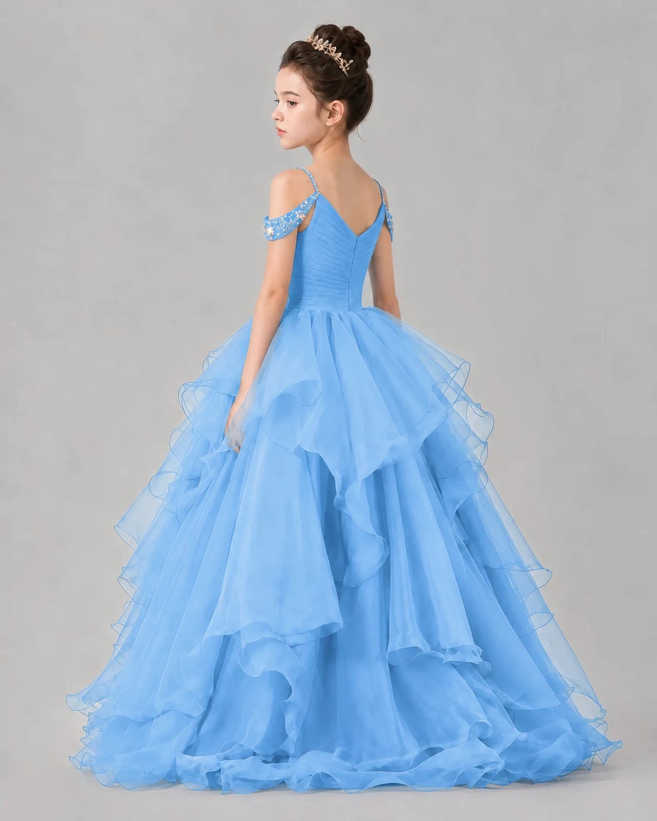 Sky Blue Ball Gown Girls Pageant Dresses Back