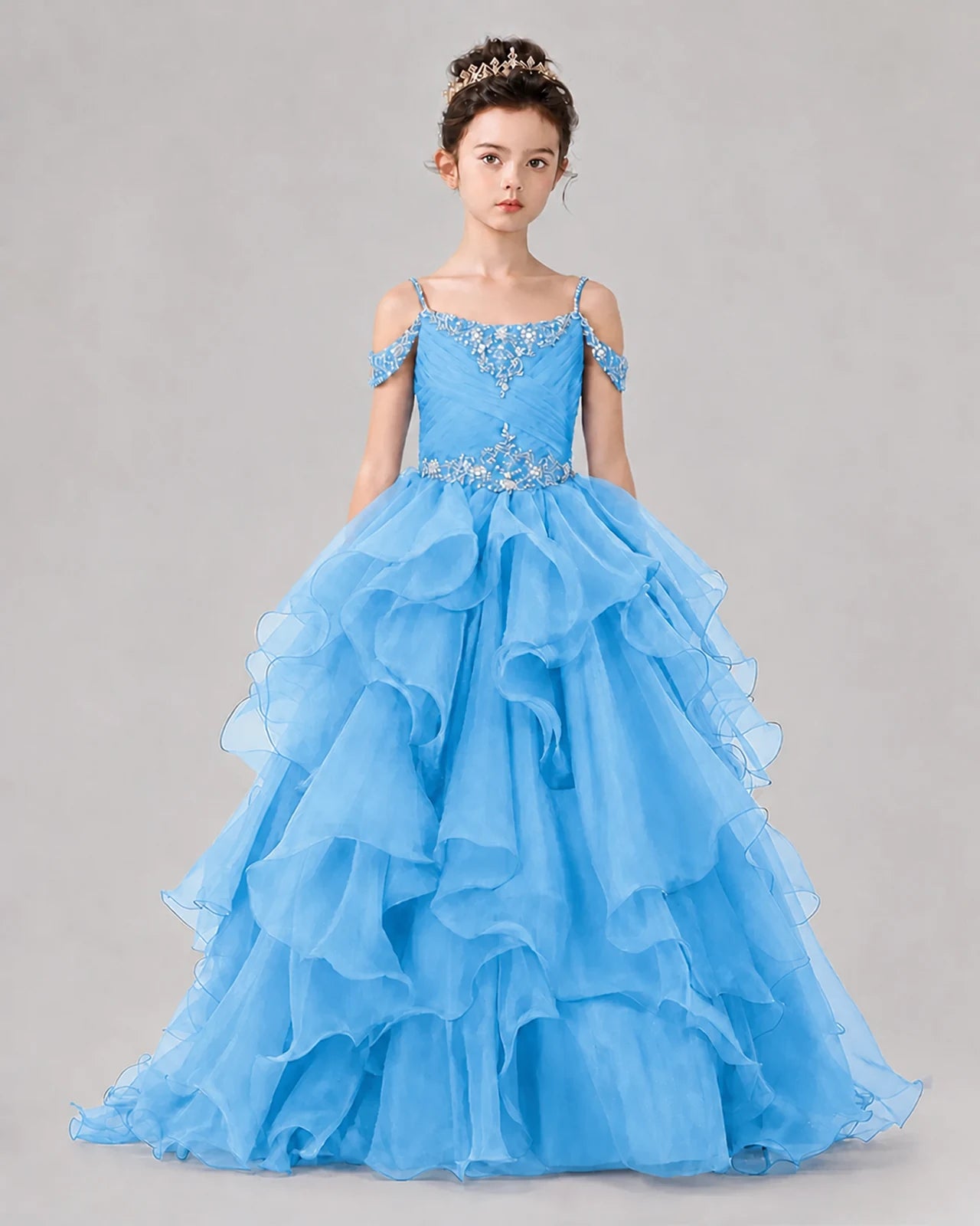 Sky Blue Ball Gown Girls Pageant Dresses Front