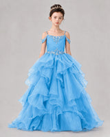 Sky Blue Ball Gown Girls Pageant Dresses Front