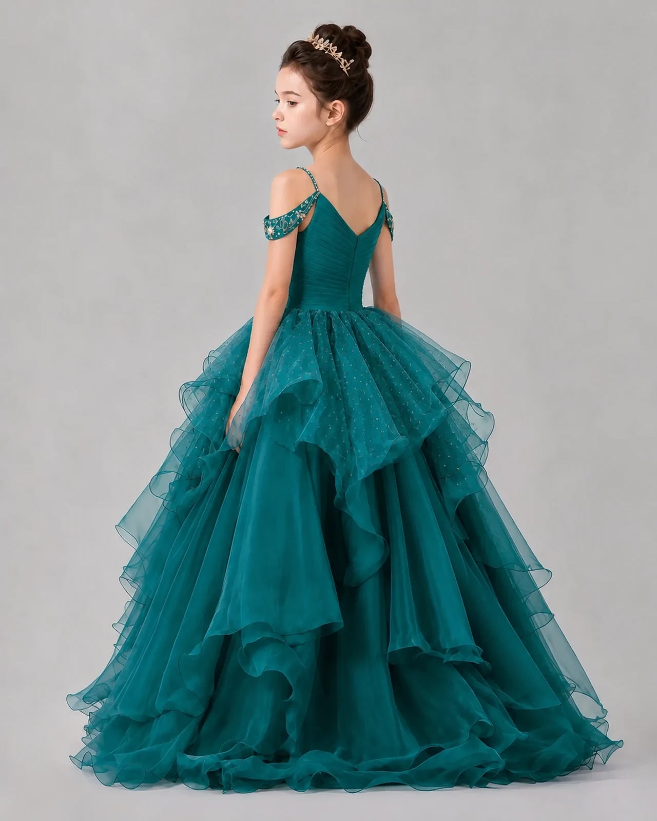 Teal Ball Gown Girls Pageant Dresses Back