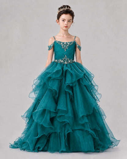 Teal Ball Gown Girls Pageant Dresses Front