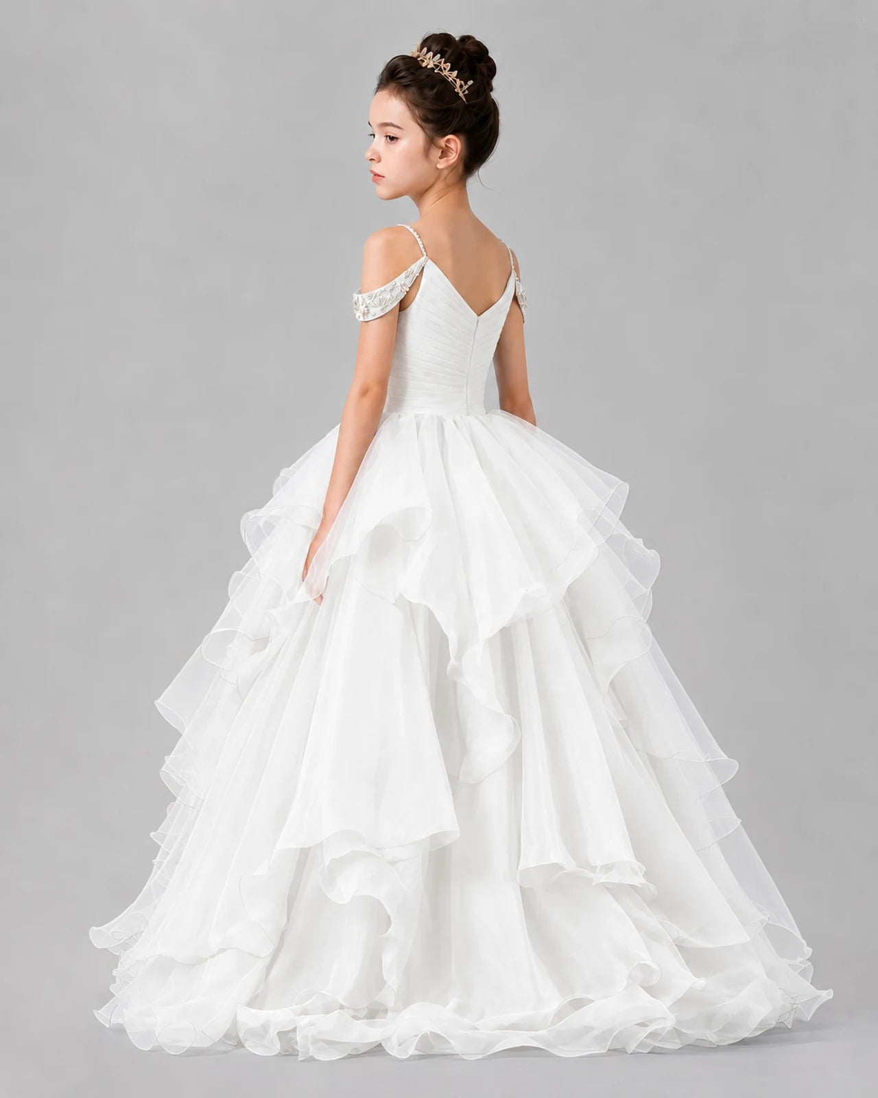 White Ball Gown Girls Pageant Dresses Back