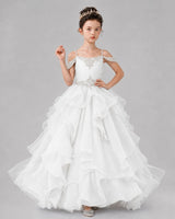 White Ball Gown Girls Pageant Dresses Pose