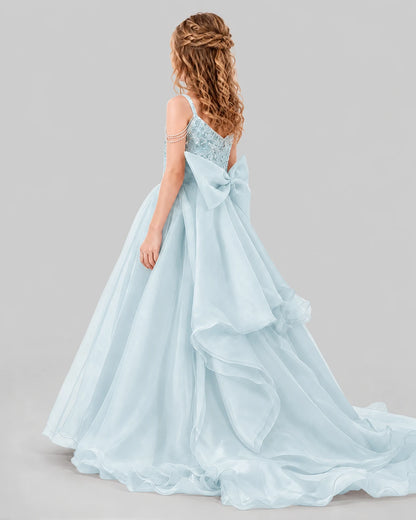 Baby Blue Ball Gown Girls Pageant Dresses Back