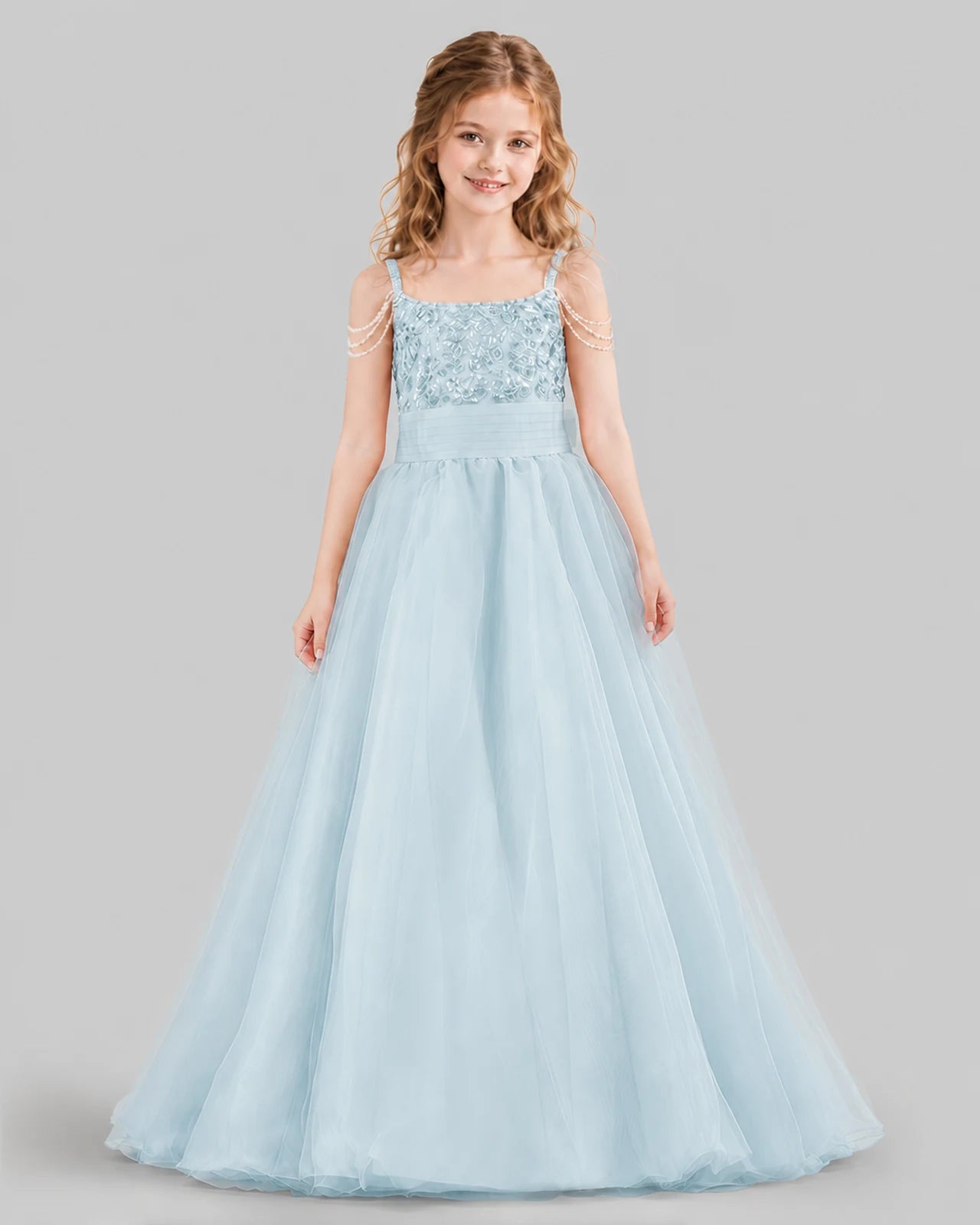 Baby Blue Ball Gown Girls Pageant Dresses Front