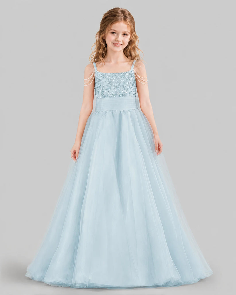 Baby Blue Ball Gown Girls Pageant Dresses Front