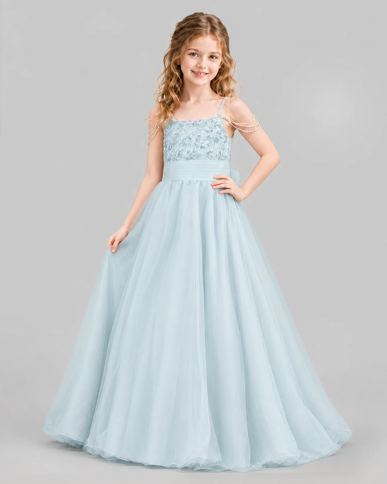 Baby Blue Ball Gown Girls Pageant Dresses Pose