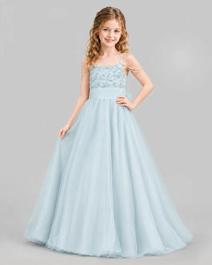 Baby Blue Ball Gown Girls Pageant Dresses Pose