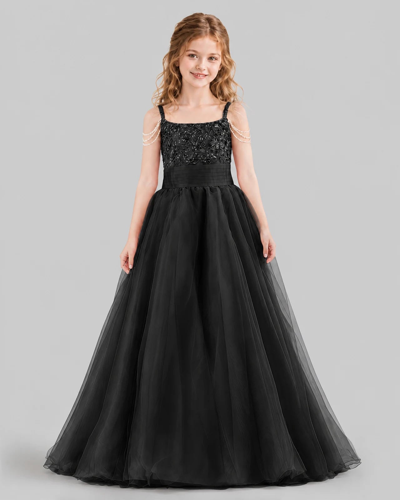 Black Ball Gown Girls Pageant Dresses Front