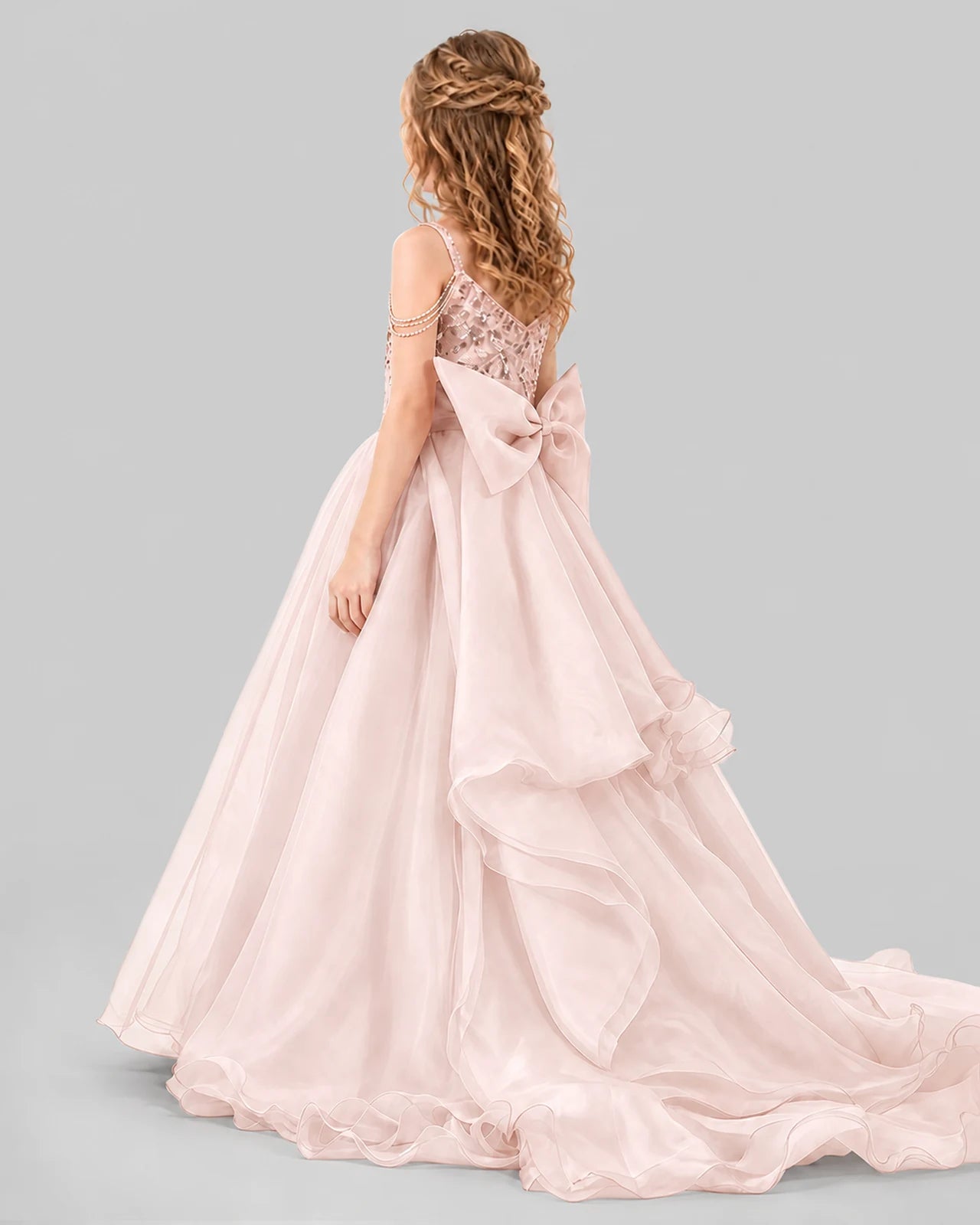Blush Pink Ball Gown Girls Pageant Dresses Back