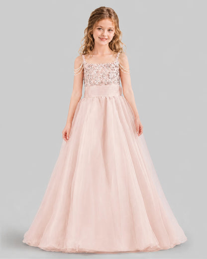 Blush Pink Ball Gown Girls Pageant Dresses Front