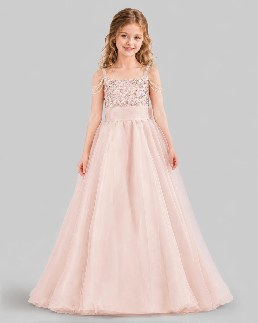 Blush Pink Ball Gown Girls Pageant Dresses Front