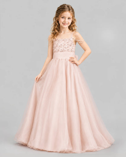 Blush Pink Ball Gown Girls Pageant Dresses Pose