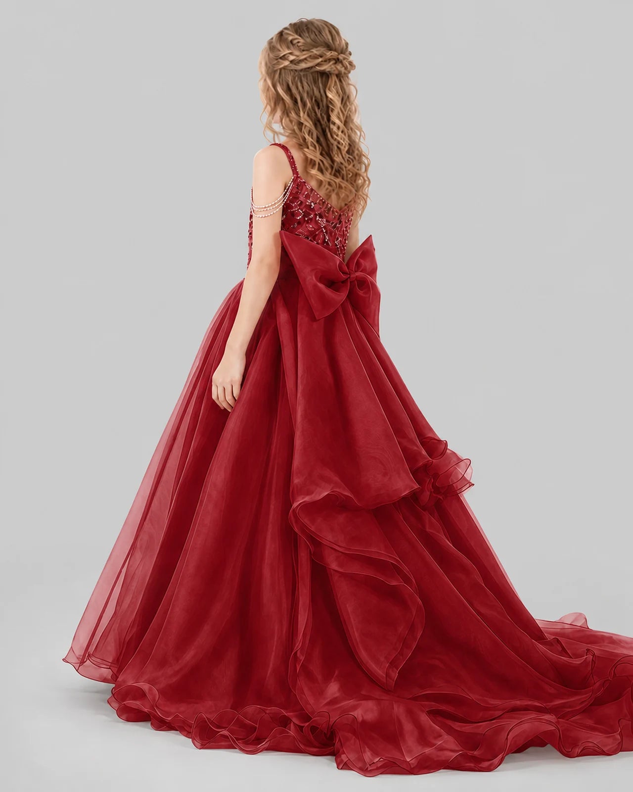 Burgundy Ball Gown Girls Pageant Dresses Back