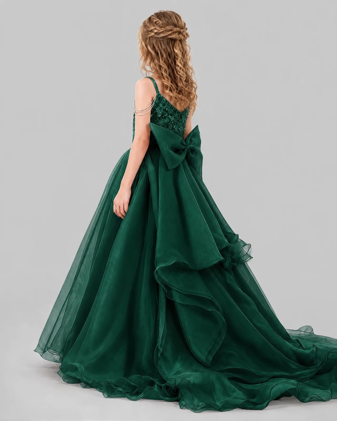 Dark Green Ball Gown Girls Pageant Dresses Back
