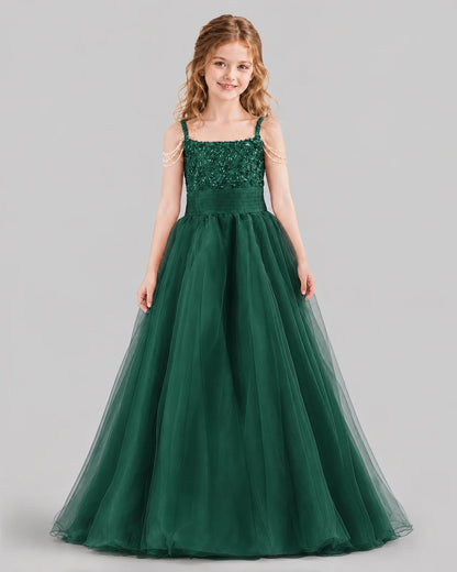 Dark Green Ball Gown Girls Pageant Dresses Front