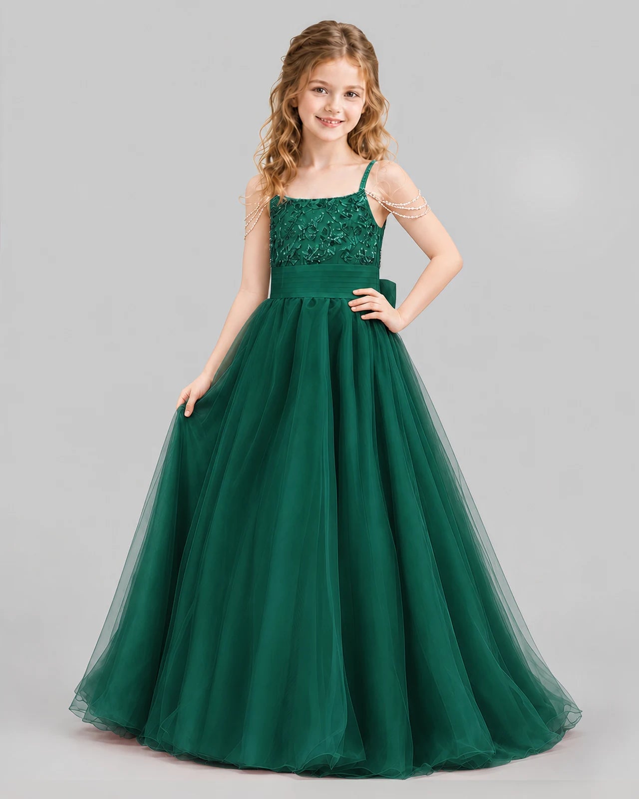 Dark Green Ball Gown Girls Pageant Dresses Pose