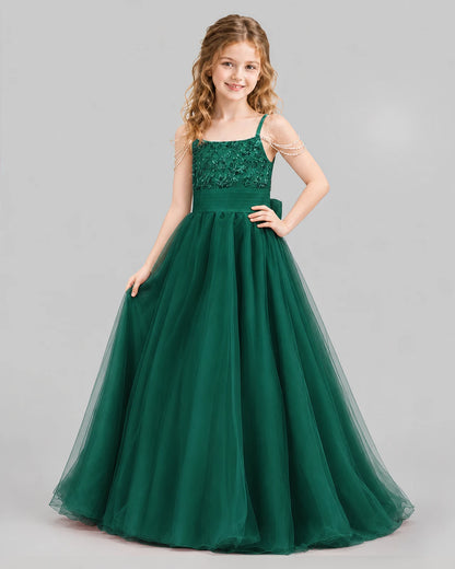 Dark Green Ball Gown Girls Pageant Dresses Pose