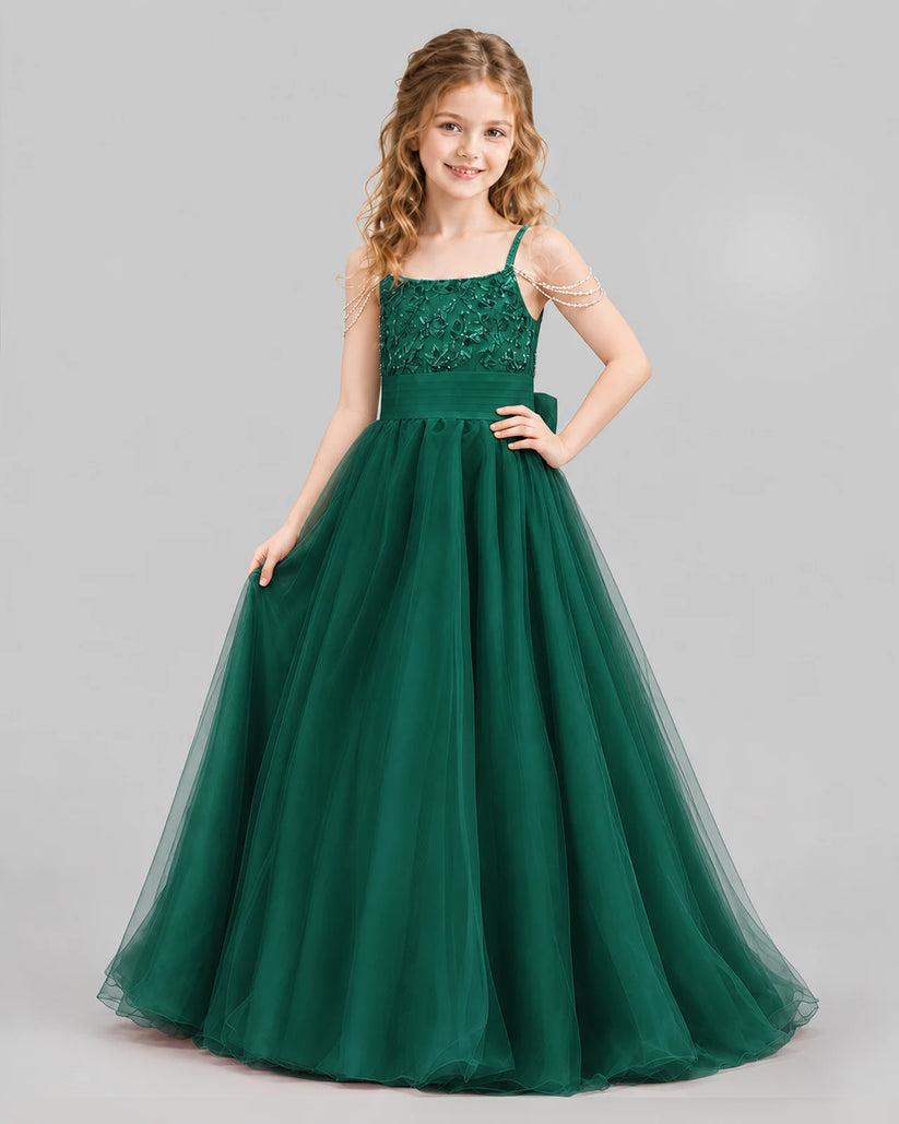 Dark Green Ball Gown Girls Pageant Dresses Pose