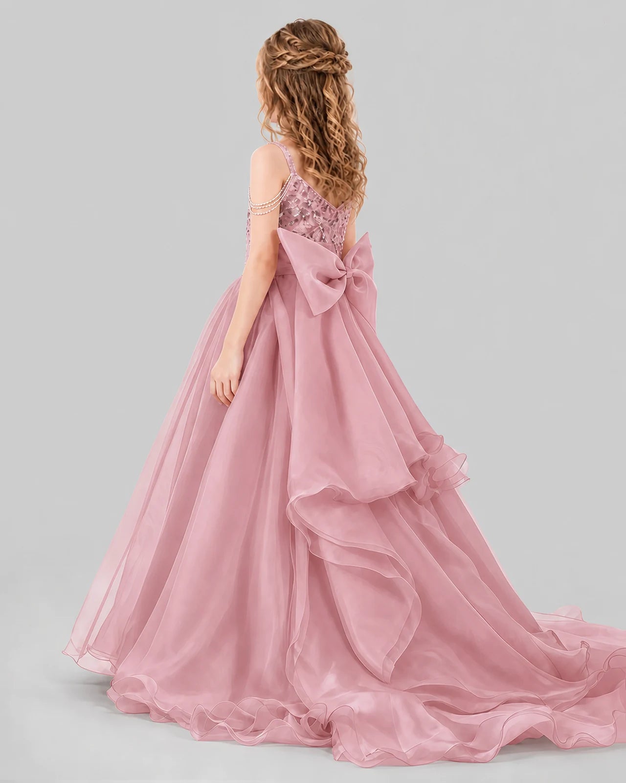 Dusty Rose Ball Gown Girls Pageant Dresses Back