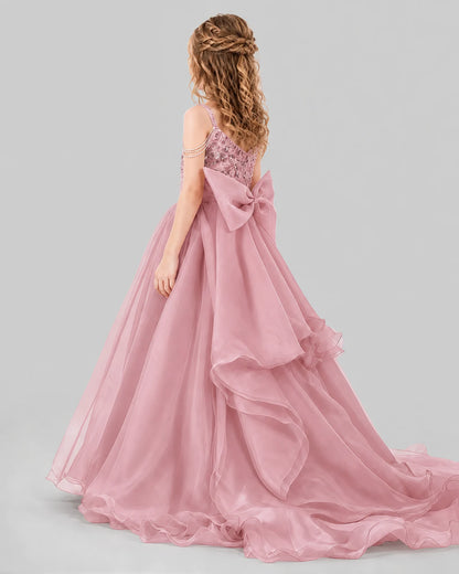Dusty Rose Ball Gown Girls Pageant Dresses Back