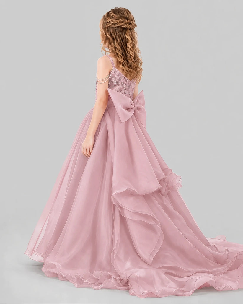 Dusty Rose Ball Gown Girls Pageant Dresses Back