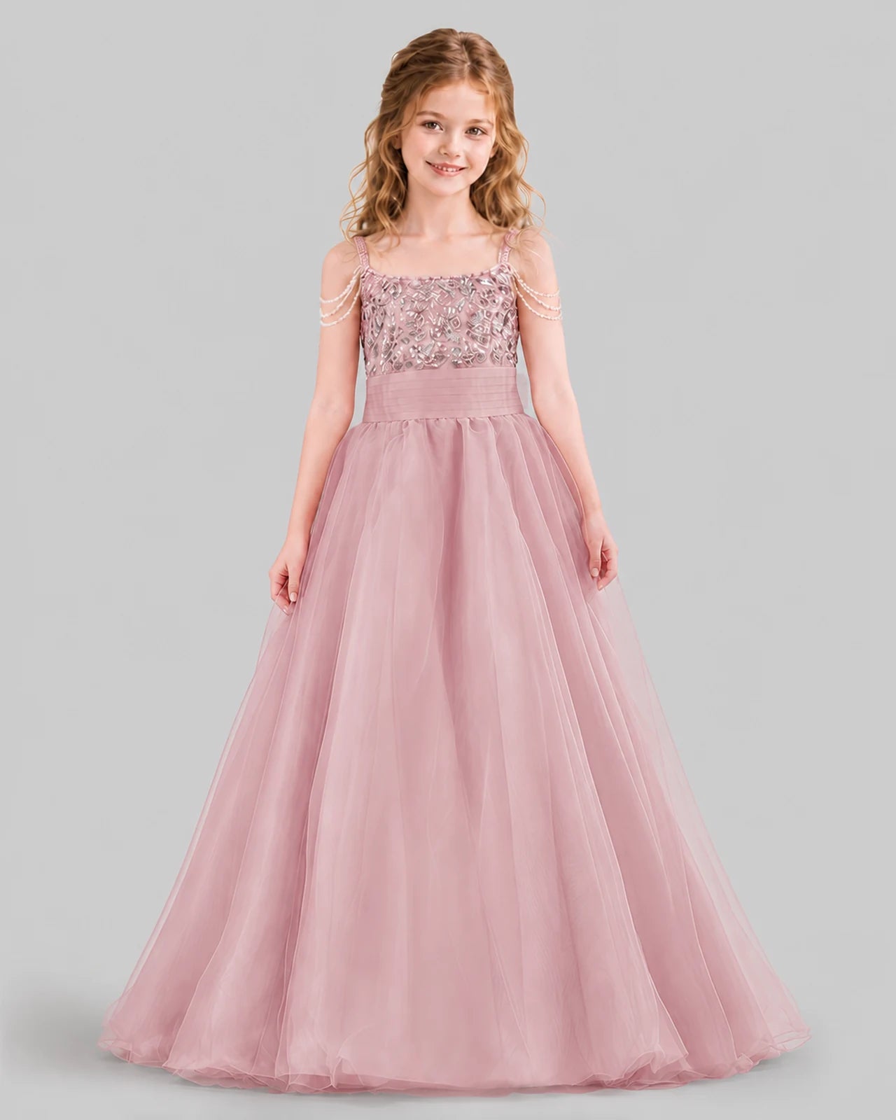 Dusty Rose Ball Gown Girls Pageant Dresses Front