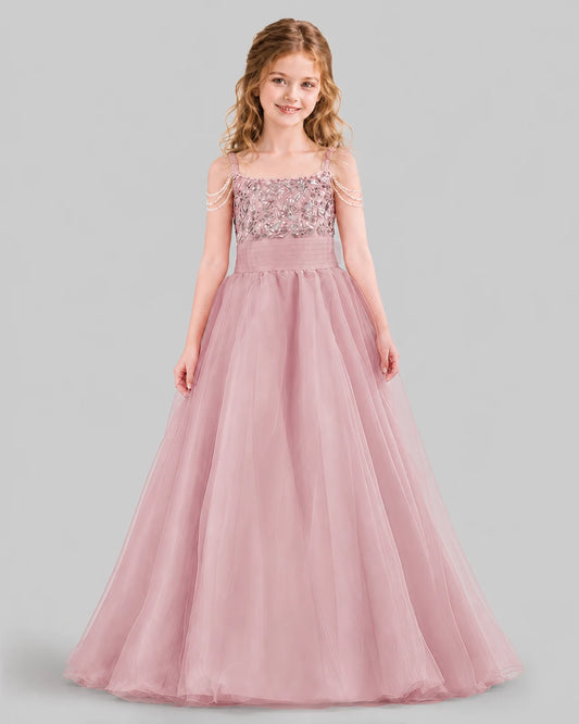 Dusty Rose Ball Gown Girls Pageant Dresses Front