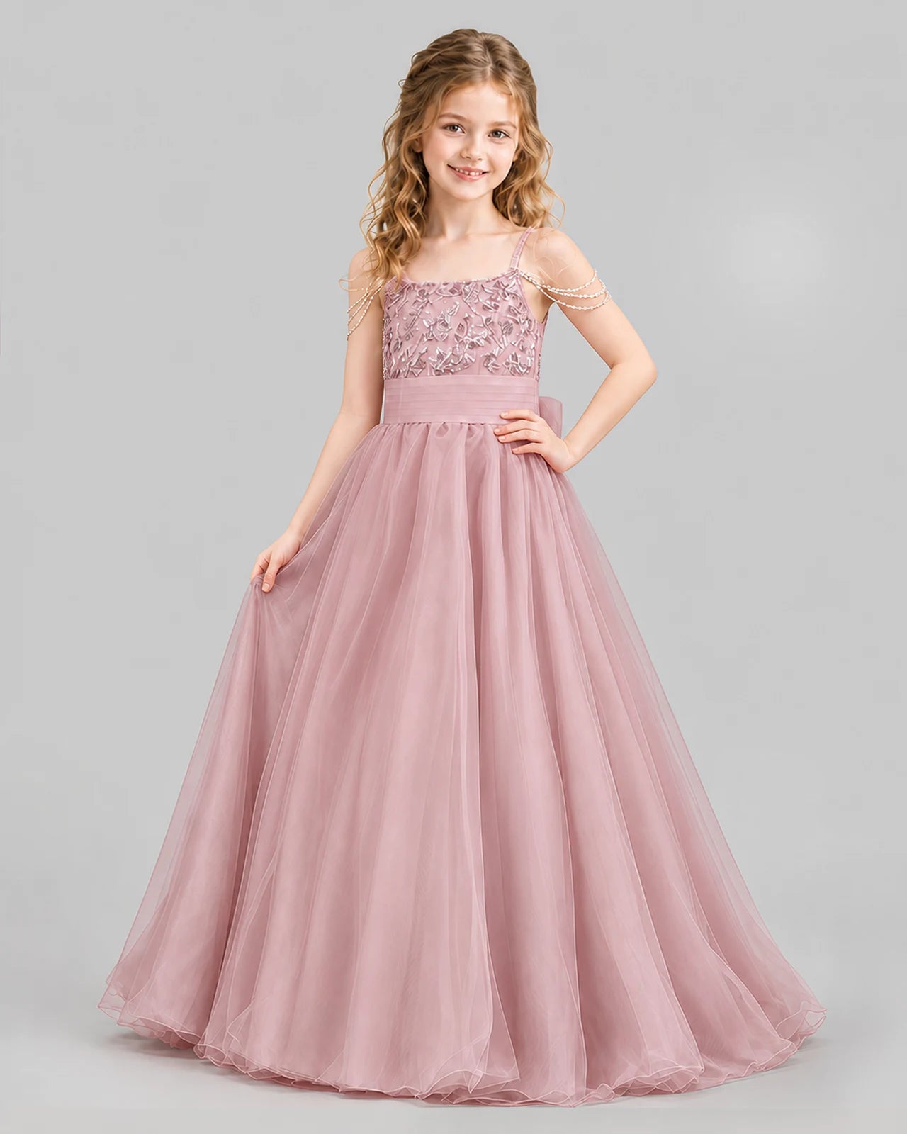 Dusty Rose Ball Gown Girls Pageant Dresses Pose