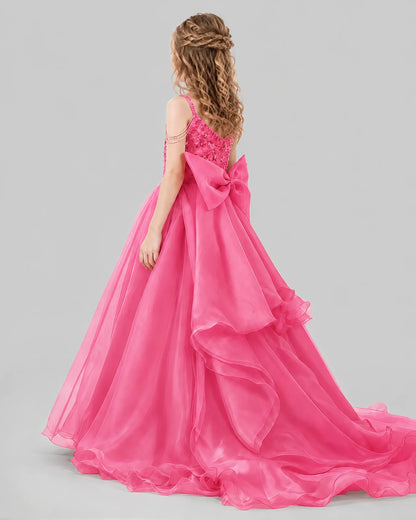 Hot Pink Ball Gown Girls Pageant Dresses Back