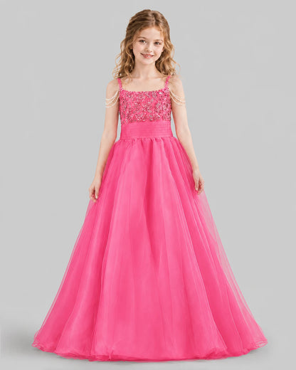 Hot Pink Ball Gown Girls Pageant Dresses Front