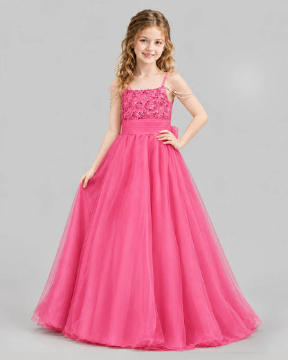Hot Pink Ball Gown Girls Pageant Dresses Pose