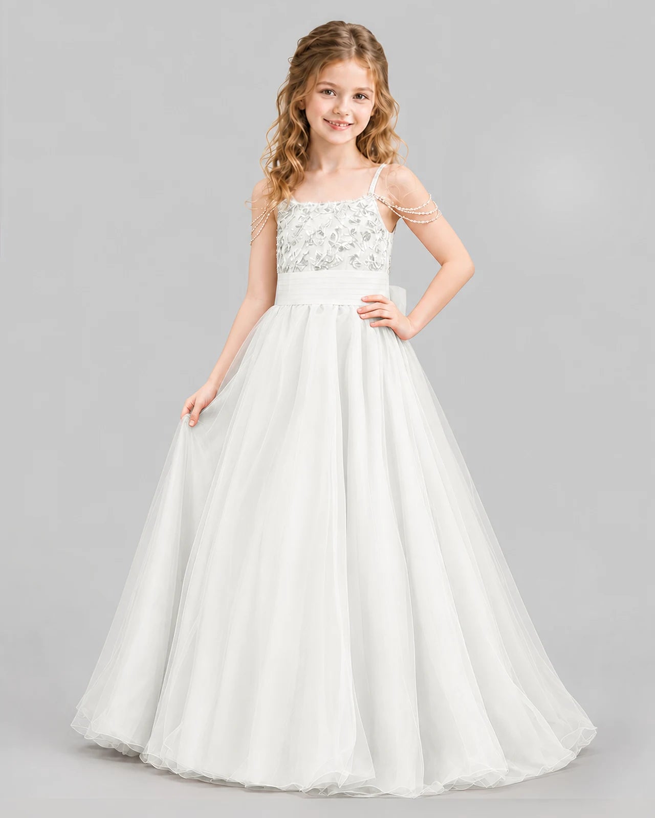 Ivory Ball Gown Girls Pageant Dresses Pose