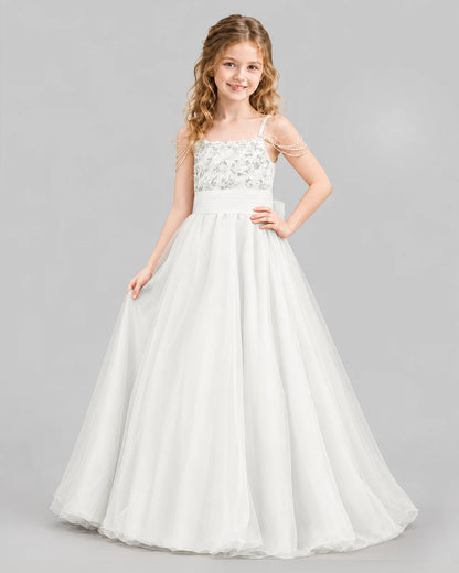 Ivory Ball Gown Girls Pageant Dresses Pose