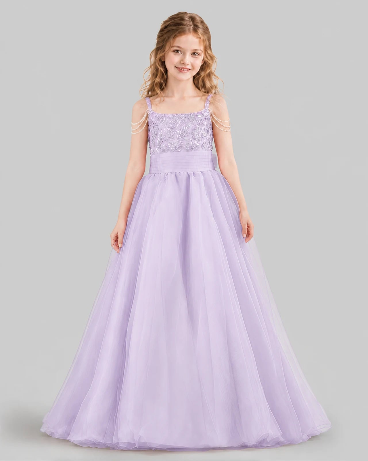 Lilac Ball Gown Girls Pageant Dresses Front