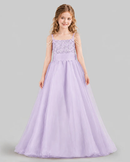 Lilac Ball Gown Girls Pageant Dresses Front