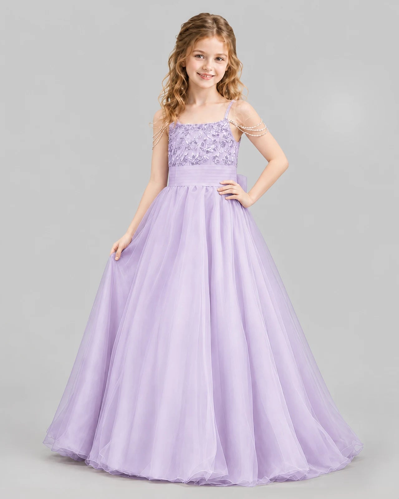 Lilac Ball Gown Girls Pageant Dresses Pose