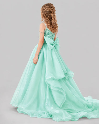Mint Green Ball Gown Girls Pageant Dresses Back