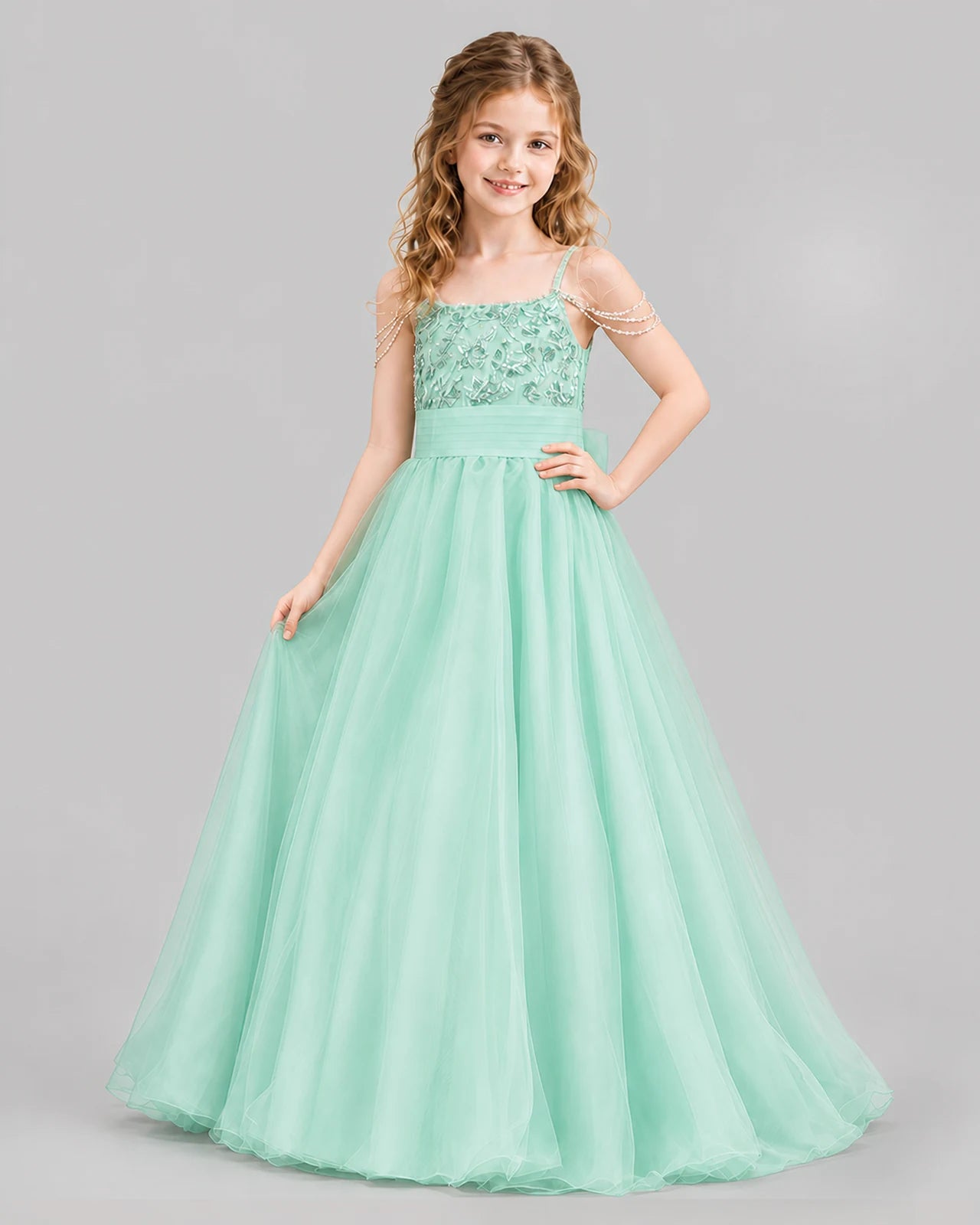Mint Green Ball Gown Girls Pageant Dresses Pose