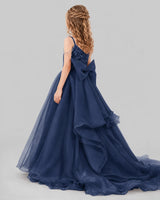 Navy Blue Ball Gown Girls Pageant Dresses Back