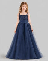 Navy Blue Ball Gown Girls Pageant Dresses Front