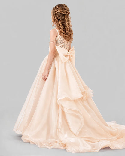 Peach Ball Gown Girls Pageant Dresses Back