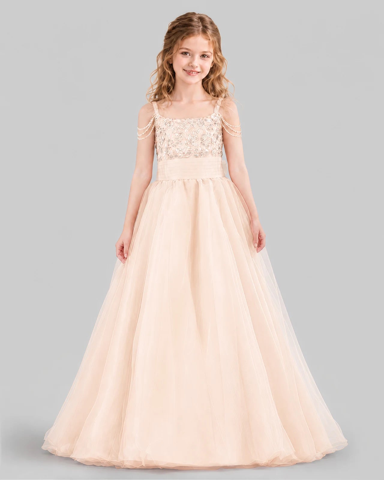 Peach Ball Gown Girls Pageant Dresses Front
