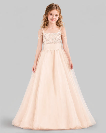 Peach Ball Gown Girls Pageant Dresses Front