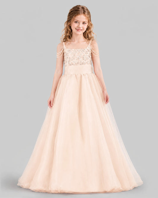 Peach Ball Gown Girls Pageant Dresses Front