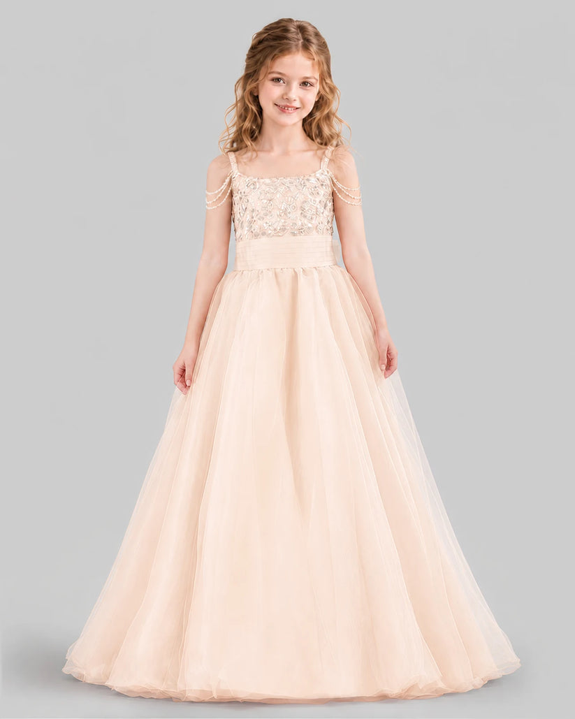 Peach Ball Gown Girls Pageant Dresses Front
