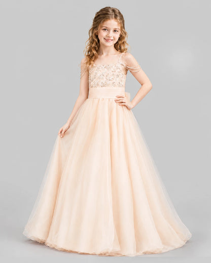 Peach Ball Gown Girls Pageant Dresses Pose