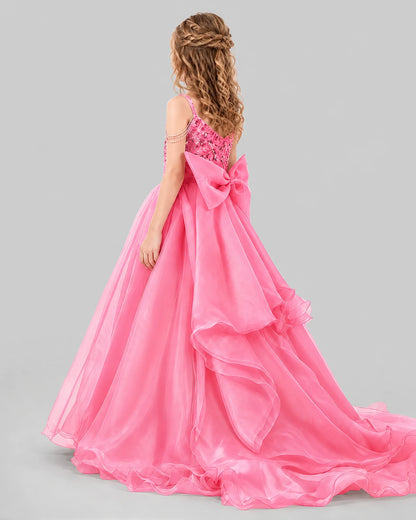 Pink Ball Gown Girls Pageant Dresses Back