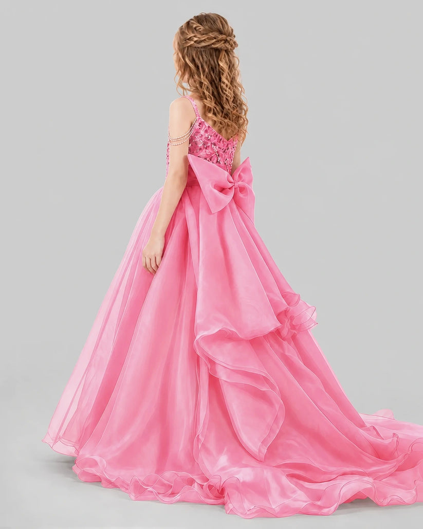 Pink Ball Gown Girls Pageant Dresses Back