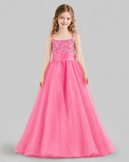 Pink Ball Gown Girls Pageant Dresses Front